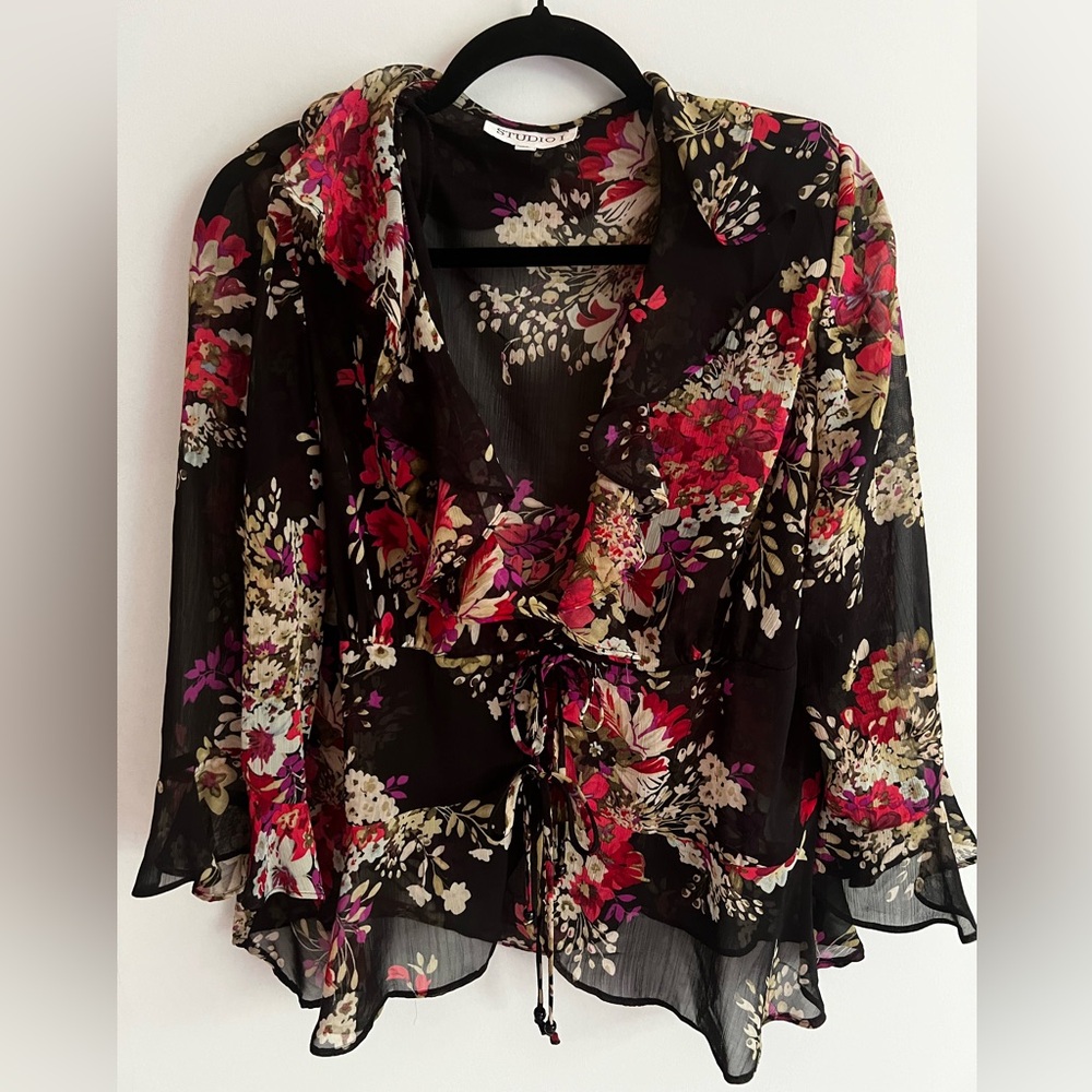 Sheer Black and Floral Print Blouse - 90’s Thrifted